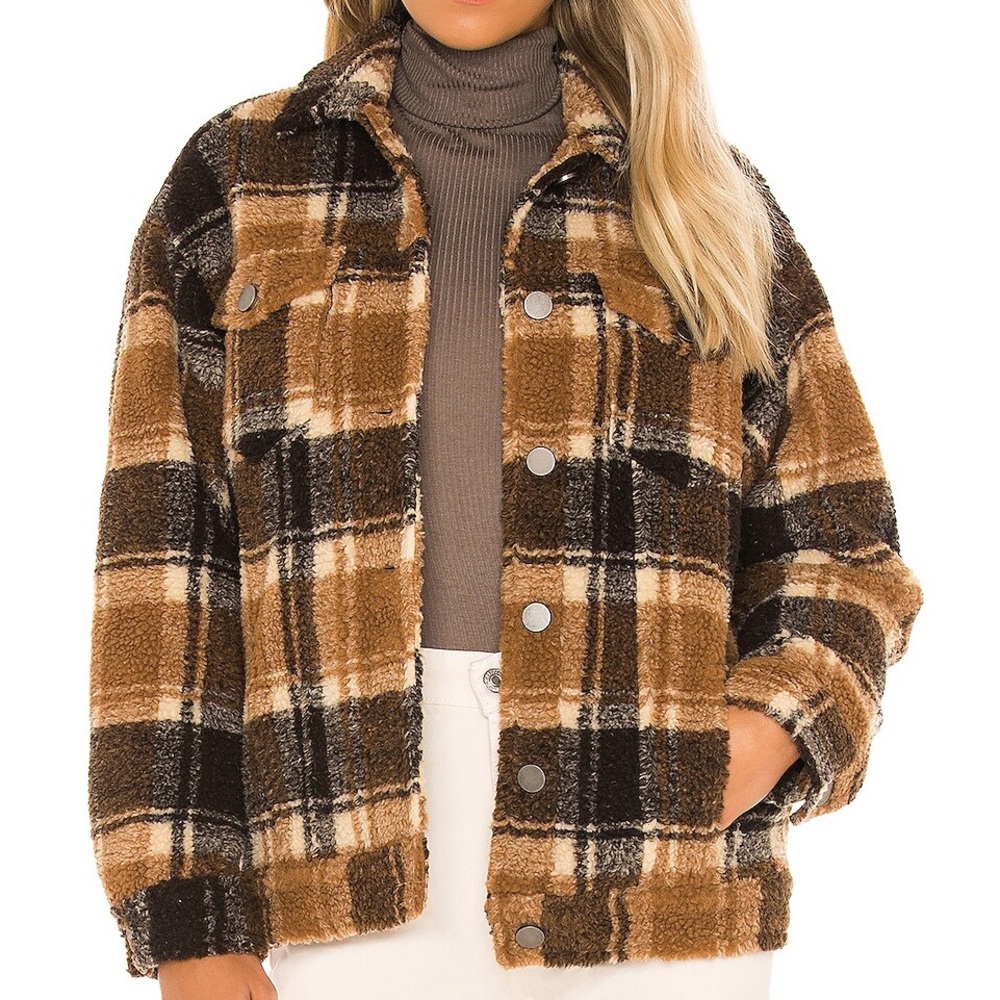 Apparis Kris Sherpa Jacket in Brown Check Size Medium